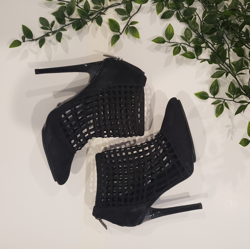Schutz Side Cage Black Booties